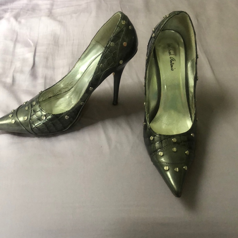 Studded pointy toe heels